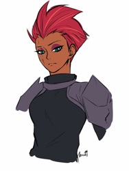 Size: 716x953 | Tagged: safe, artist:miku sky, imported from derpibooru, tempest shadow, human, my little pony: the movie, alternate hairstyle, eye scar, female, humanized, scar, simple background, solo, white background