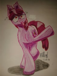 Size: 960x1280 | Tagged: safe, artist:hilfigirl, imported from derpibooru, berry punch, earth pony, pony, drunk, female, solo, traditional art