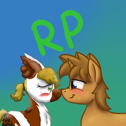 Size: 1280x1280 | Tagged: safe, artist:hilfigirl, artist:yugtra, imported from derpibooru, oc, oc only, oc:heavy weight, oc:pawprint, earth pony, pony, unicorn, blushing, collaboration, heavyprint, love, nuzzling, roleplay