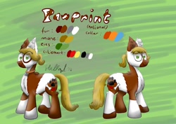 Size: 1280x905 | Tagged: safe, artist:hilfigirl, imported from derpibooru, oc, oc only, oc:pawprint, earth pony, pony, collar, paw prints, reference sheet, solo