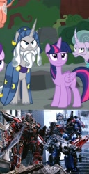 Size: 1494x2909 | Tagged: safe, imported from derpibooru, star swirl the bearded, twilight sparkle, twilight sparkle (alicorn), alicorn, shadow play, comparison, optimus prime, sentinel prime, transformers, transformers dark of the moon