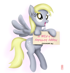 Size: 4000x4160 | Tagged: safe, artist:celsian, imported from derpibooru, derpy hooves, pegasus, pony, absurd resolution, female, happy birthday mlp:fim, mare, mlp fim's seventh anniversary, simple background, solo