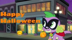 Size: 1920x1080 | Tagged: safe, imported from derpibooru, humdrum, spike, spike the regular dog, dog, equestria girls, clothes, costume, happy halloween, power ponies