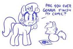 Size: 948x628 | Tagged: artist needed, safe, imported from derpibooru, opalescence, sweetie belle, oc, oc:anibaru the cat, comic:cat's delicacy, dialogue, kitty belle, monochrome, open mouth, simple background, white background