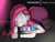 Size: 1000x750 | Tagged: safe, artist:thealjavis, imported from derpibooru, pinkamena diane pie, pinkie pie, equestria girls, clothes, female, knife, looking at you, missing shoes, multiple variants, sharp teeth, socks, solo, striped socks, teeth, thigh highs