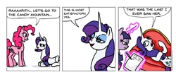 Size: 976x400 | Tagged: safe, artist:gingerfoxy, imported from derpibooru, pinkie pie, rarity, twilight sparkle, earth pony, pony, unicorn, pony comic generator, candy mountain, charlie the unicorn, comic, couch, fainting couch, glowing, glowing horn, horn, magic, paper, pencil, telekinesis