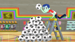 Size: 800x450 | Tagged: safe, imported from derpibooru, screencap, rainbow dash, epic fails (equestria girls), eqg summertime shorts, equestria girls, animated, background human, ball, cap, dashabuse, duo, faic, female, football, hat, male, ponytail, sports, unnamed character, unnamed human