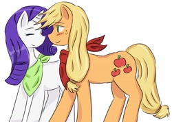 Size: 1350x960 | Tagged: safe, artist:graustarks, imported from derpibooru, applejack, rarity, earth pony, pony, unicorn, female, lesbian, neckerchief, rarijack, shipping