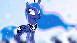 Size: 1600x900 | Tagged: safe, artist:sailortrekkie92, artist:theartsyemporium, deleted from derpibooru, edit, imported from derpibooru, princess luna, alicorn, pony, a royal problem, glare, grumpy, solo, vector, wallpaper, wallpaper edit