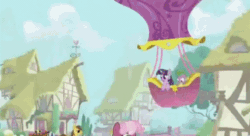 Size: 499x272 | Tagged: safe, edit, edited screencap, imported from derpibooru, screencap, bon bon, carrot top, chance-a-lot, cheerilee, creme brulee, golden harvest, spike, sweetie drops, twilight sparkle, cat, dragon, earth pony, pony, unicorn, animated, background pony, behaving like a cat, cute, female, gif, hot air balloon, intro, leaping, male, mare, meow, stallion, twilight cat, twinkling balloon, unicorn twilight