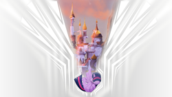 Size: 1920x1080 | Tagged: safe, artist:thegraid, edit, imported from derpibooru, twilight sparkle, alicorn, canterlot castle, exile, eyes closed, falling, female, on back, solo, twilight sparkle (alicorn), wallpaper, wallpaper edit