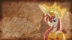 Size: 1920x1080 | Tagged: safe, artist:jamey4, edit, imported from derpibooru, oc, oc only, oc:fausticorn, alicorn, god empress of ponykind, lauren faust, solo, wallpaper, wallpaper edit