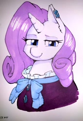 Size: 1972x2880 | Tagged: safe, artist:chibibiscuit, imported from derpibooru, rarity, unicorn, clothes, female, mare, smiling, traditional art