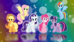 Size: 1920x1080 | Tagged: safe, artist:bluedragonhans, edit, imported from derpibooru, applejack, fluttershy, pinkie pie, rainbow dash, rarity, twilight sparkle, looking at you, mane six, wallpaper, wallpaper edit