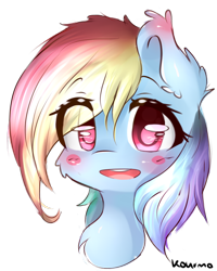 Size: 596x744 | Tagged: safe, artist:kourma, imported from derpibooru, rainbow dash, pegasus, pony, blushing, bust, cute, female, fluffy, looking at you, portrait, simple background, smiling, solo, transparent background