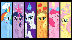 Size: 1920x1080 | Tagged: safe, artist:neodarkwing, edit, imported from derpibooru, applejack, fluttershy, pinkie pie, rainbow dash, rarity, twilight sparkle, cutie mark, mane six, wallpaper, wallpaper edit