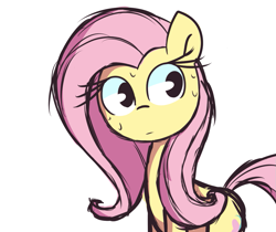 Size: 1035x870 | Tagged: safe, artist:lilboulder, imported from derpibooru, fluttershy, pegasus, pony, female, looking away, simple background, solo, sweat, white background