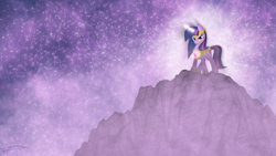 Size: 1920x1080 | Tagged: safe, artist:jamey4, edit, imported from derpibooru, twilight sparkle, alternate hairstyle, armor, armor of friendship, element of magic, female, glowing horn, looking at you, prevailing armor, smiling, smirk, solo, wallpaper, wallpaper edit