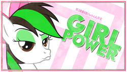 Size: 1920x1080 | Tagged: safe, artist:emkay-mlp, imported from derpibooru, oc, oc only, oc:kibbie, bow, duckface, girl power, hair bow, recolor, rule 63, solo, wallpaper