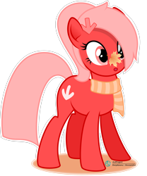 Size: 2000x2404 | Tagged: safe, artist:arifproject, imported from derpibooru, oc, oc only, oc:downvote, pony, derpibooru, clothes, cute, derpibooru ponified, hairclip, leaf, meta, ocbetes, ponified, ponytail, scarf, simple background, solo, transparent background, vector, white outline