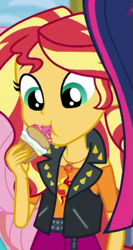 Size: 301x565 | Tagged: safe, imported from derpibooru, screencap, sunset shimmer, equestria girls, equestria girls series, super squad goals, cropped, eating, puffcake