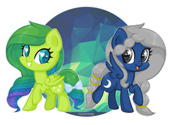 Size: 1024x746 | Tagged: safe, artist:talentspark, imported from derpibooru, oc, oc only, oc:moondip, oc:talent spark, pegasus, pony, chibi, female, mare