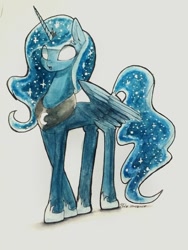 Size: 600x799 | Tagged: safe, artist:penny-wren, imported from derpibooru, princess luna, alicorn, pony, female, glowing eyes, solo, traditional art, watercolor painting