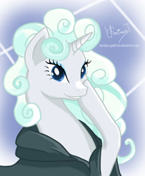 Size: 1204x1459 | Tagged: safe, artist:karimus-galaktion, imported from derpibooru, rarity, it isn't the mane thing about you, alternate hairstyle, cloud mane, female, solo