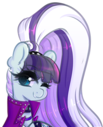 Size: 2315x2833 | Tagged: safe, artist:fluffymaiden, imported from derpibooru, coloratura, earth pony, pony, bust, countess coloratura, female, long mane, mare, one eye closed, portrait, simple background, smiling, white background, wink