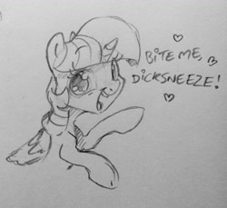 Size: 1280x1173 | Tagged: safe, artist:dilarus, deleted from derpibooru, imported from derpibooru, twilight sparkle, alicorn, pony, ask, dialogue, monochrome, solo, traditional art, tumblr, twilight sparkle (alicorn), vulgar