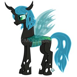 Size: 1024x1024 | Tagged: safe, artist:mobubbles, imported from derpibooru, oc, oc only, oc:rosemary, changeling, changeling queen, a canterlot wedding, carapace, changeling oc, changeling queen oc, daughter of chrysalis, female, hairclip, holes, horn, not queen chrysalis, offspring, parent:queen chrysalis, watermark, wings