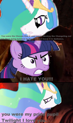 Size: 800x1344 | Tagged: safe, artist:brandonale, edit, imported from derpibooru, princess celestia, twilight sparkle, alicorn, 1000 years in photoshop, 2005, anakin skywalker, angry, comic, crossover, dialogue, doom the movie, misspelling, needs more jpeg, obi wan kenobi, revenge of the sith, star wars, star wars: revenge of the sith, this will end in incineration, twilight is anakin, twilight sparkle (alicorn)