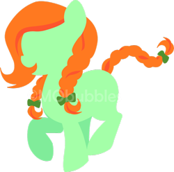 Size: 1024x1017 | Tagged: safe, artist:mobubbles, imported from derpibooru, oc, oc only, oc:spring leap, earth pony, pony, blue eyes, cute, female, filly, green pony, orange, ribbon, silhouette, spring leap, watermark