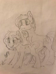 Size: 960x1280 | Tagged: safe, artist:silfoe, imported from derpibooru, princess celestia, princess luna, pony, cute, freckles, grayscale, monochrome, traditional art, younger