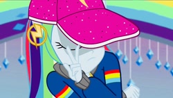 Size: 1280x720 | Tagged: safe, imported from derpibooru, screencap, rainbow dash, dance magic, equestria girls, spoiler:eqg specials, cap, clothes, female, hat, peace sign