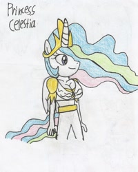 Size: 1477x1846 | Tagged: safe, artist:shawnventura, imported from derpibooru, princess celestia, anthro, breasts, busty princess celestia, female, solo, traditional art