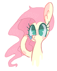 Size: 336x418 | Tagged: safe, artist:cheerishyourlife, imported from derpibooru, fluttershy, pegasus, pony, bust, female, looking at something, no pupils, pac-man eyes, pacman eyes, pixel art, portrait, raised hoof, simple background, solo, white background