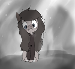 Size: 2004x1848 | Tagged: safe, artist:cheerishyourlife, imported from derpibooru, oc, oc only, oc:nonna, earth pony, pony, clothes, cold, looking down, shivering, sitting, snow, solo, sweater