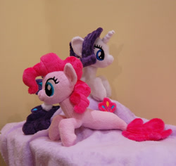 Size: 1760x1664 | Tagged: safe, artist:lanacraft, imported from derpibooru, pinkie pie, rarity, seapony (g4), my little pony: the movie, irl, kittensized, photo, plushie, seaponified, seapony pinkie pie, seapony rarity, species swap