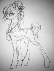 Size: 984x1280 | Tagged: safe, artist:candasaurus, imported from derpibooru, oc, oc only, earth pony, pony, female, mare, monochrome, sketch, solo, traditional art