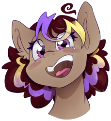 Size: 1024x1119 | Tagged: safe, artist:midnightpremiere, imported from derpibooru, oc, oc only, oc:hors, bust, curly hair, simple background, solo, tongue out, transparent background