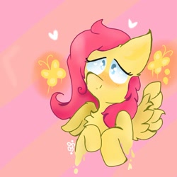 Size: 1181x1181 | Tagged: safe, artist:carmellow-z, imported from derpibooru, fluttershy, pegasus, pony, bust, chest fluff, female, hooves to the chest, portrait, smiling, solo, wings