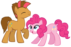 Size: 2646x1783 | Tagged: safe, artist:petraea, imported from derpibooru, pinkie pie, oc, oc:sparky, earth pony, pony, male, simple background, stallion, transparent background, vector