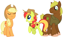 Size: 4049x2380 | Tagged: safe, artist:petraea, imported from derpibooru, applejack, oc, oc:berner, oc:florina, earth pony, pony, female, high res, male, mare, simple background, stallion, transparent background, vector