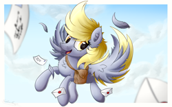 Size: 4000x2500 | Tagged: safe, artist:sentireaeris, imported from derpibooru, derpy hooves, pegasus, pony, female, mailmare, mare, smiling, solo