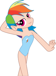 Size: 3000x4037 | Tagged: safe, artist:michaelsety, imported from derpibooru, rainbow dash, human, anatomically incorrect, armpits, clothes, female, humanized, one-piece swimsuit, quality, simple background, solo, swimsuit, transparent background