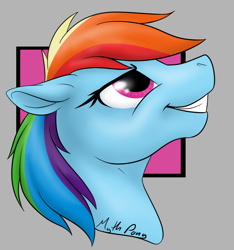 Size: 764x816 | Tagged: safe, artist:mythpony, imported from derpibooru, rainbow dash, pegasus, pony, bust, female, floppy ears, mare, solo