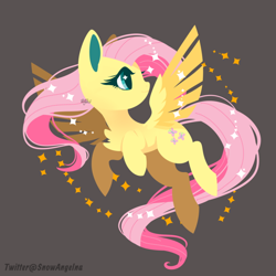 Size: 2449x2449 | Tagged: safe, artist:snow angel, imported from derpibooru, fluttershy, pegasus, pony, cute, female, flying, gray background, mare, shyabetes, simple background, solo, sparkles