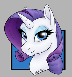 Size: 764x816 | Tagged: safe, artist:mythpony, imported from derpibooru, rarity, pony, unicorn, bust, female, lidded eyes, looking at you, mare, portrait, smiling, solo