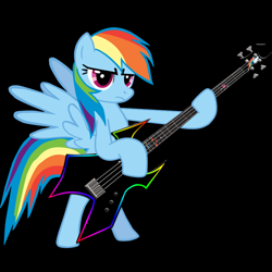 Size: 800x800 | Tagged: safe, artist:didgereethebrony, edit, imported from derpibooru, rainbow dash, bass guitar, female, musical instrument, solo